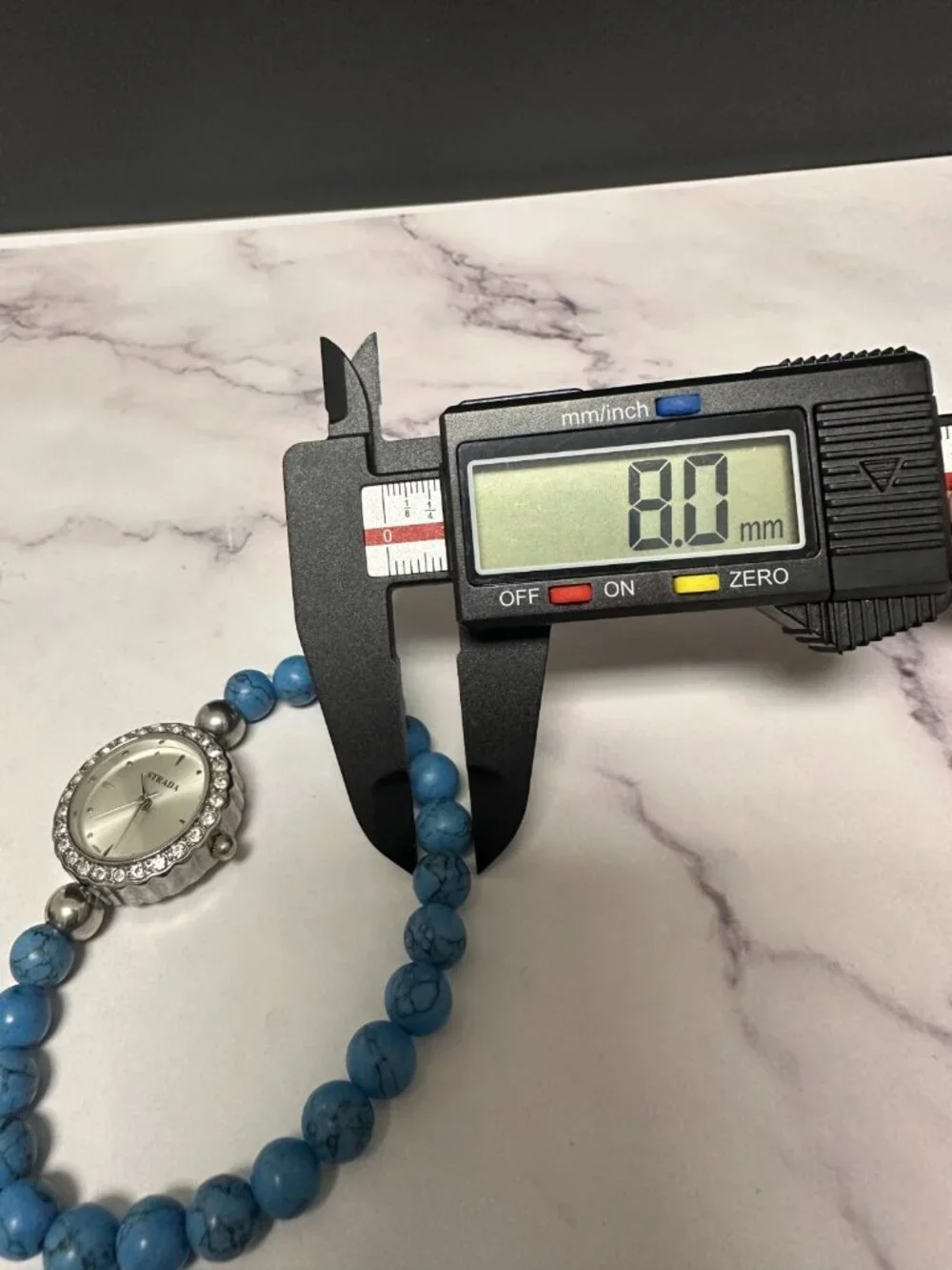 Strada Watch Women Silver Tone Blue Beaded Stretch Bracelet Band New Battery